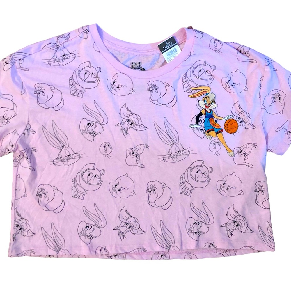Space Jam Pink Crop T Shirt Sz XL Embroidered AOP NWT
